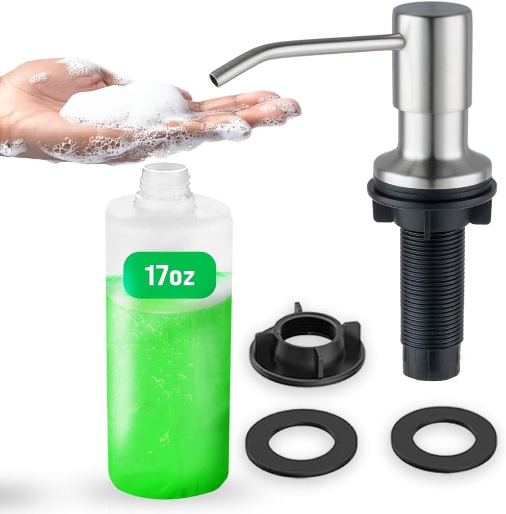 SBEN Built-in Kitchen Sink Soap or Lotion Dispenser 17 oz Pet Bottle, 360° Rotation, Brushed Nickel